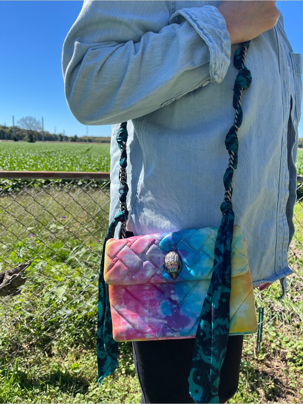 Designer Kurt Geiger Tie-Dye Quilted Crossbody Bag in Multicolor